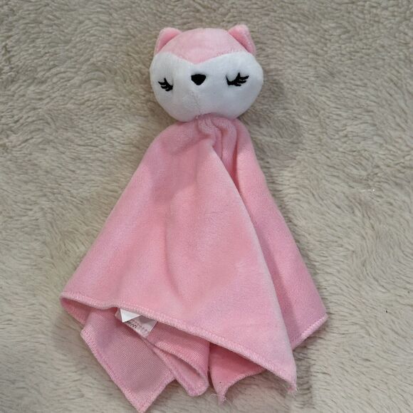 Small Pink White Fox Girls Baby Lovey 11” Plush Security Blanket Toy - Picture 1 of 6